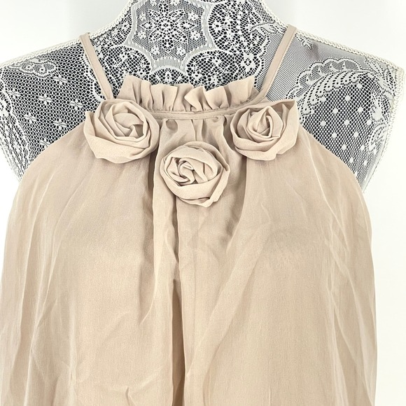 Runway Paris Dress Sleeveless Ruffle Floral Detail Mini Nude M Retro‎ Y2K Boho - Picture 3 of 12